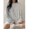 image:imageMakeMeChic Womens Striped Tops Long Sleeve Crew Neck Multi Ribbed Shirts Casual Pullover ShirtsBlue and White