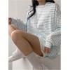 image:imageMakeMeChic Womens Striped Tops Long Sleeve Crew Neck Multi Ribbed Shirts Casual Pullover ShirtsBlue and White