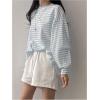 image:imageMakeMeChic Womens Striped Tops Long Sleeve Crew Neck Multi Ribbed Shirts Casual Pullover ShirtsBlue and White