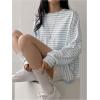 image:imageMakeMeChic Womens Striped Tops Long Sleeve Crew Neck Multi Ribbed Shirts Casual Pullover ShirtsBlue and White