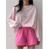 image:imageMakeMeChic Womens Striped Tops Long Sleeve Crew Neck Multi Ribbed Shirts Casual Pullover ShirtsPink
