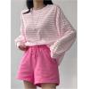 image:imageMakeMeChic Womens Striped Tops Long Sleeve Crew Neck Multi Ribbed Shirts Casual Pullover ShirtsPink