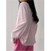 image:imageMakeMeChic Womens Striped Tops Long Sleeve Crew Neck Multi Ribbed Shirts Casual Pullover ShirtsPink