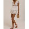image:imageMakeMeChic Womens Summer Floral Lace Deep V Neck Tee Tops Short Sleeve Ruffle T ShirtWhite