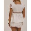 image:imageMakeMeChic Womens Summer Floral Lace Deep V Neck Tee Tops Short Sleeve Ruffle T ShirtWhite