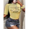 image:imageMakeMeChic Womens Summer Letter Print Y2K Going Out Tops Crew Neck Short Sleeve Crop TopYellow