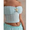 image:imageMakeMeChic Womens Summer Off The Shoulder Crop Tops Metal Decor Ruched Short Sleeve T ShirtBlue