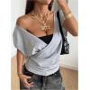 image:imageMakeMeChic Womens Summer Y2K Wrap V Neck T Shirt Ruched Cap Sleeve Going Out Tee TopsGrey