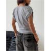 image:imageMakeMeChic Womens Summer Y2K Wrap V Neck T Shirt Ruched Cap Sleeve Going Out Tee TopsGrey
