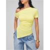 image:imageMakeMeChic Womens Summer Y2k Asymmetrical Neck Tee Tops Ruched Short Sleeve T ShirtYellow