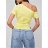 image:imageMakeMeChic Womens Summer Y2k Asymmetrical Neck Tee Tops Ruched Short Sleeve T ShirtYellow