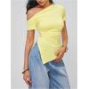 image:imageMakeMeChic Womens Summer Y2k Asymmetrical Neck Tee Tops Ruched Short Sleeve T ShirtYellow