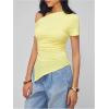 image:imageMakeMeChic Womens Summer Y2k Asymmetrical Neck Tee Tops Ruched Short Sleeve T ShirtYellow