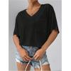 image:imageMakeMeChic Womens T Shirts 2025 Short Sleeve V Neck Shirt Basic Fit Summer Beach Casual Tee Tops with PocketBlack
