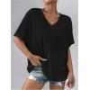 image:imageMakeMeChic Womens T Shirts 2025 Short Sleeve V Neck Shirt Basic Fit Summer Beach Casual Tee Tops with PocketBlack