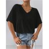 image:imageMakeMeChic Womens T Shirts 2025 Short Sleeve V Neck Shirt Basic Fit Summer Beach Casual Tee Tops with PocketBlack