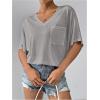 image:imageMakeMeChic Womens T Shirts 2025 Short Sleeve V Neck Shirt Basic Fit Summer Beach Casual Tee Tops with PocketGrey