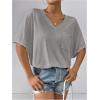 image:imageMakeMeChic Womens T Shirts 2025 Short Sleeve V Neck Shirt Basic Fit Summer Beach Casual Tee Tops with PocketGrey