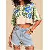 image:imageMakeMeChic Womens Tropical Print Tee Shirt Crew Neck Half Sleeve Summer Boho Crop TopsMulticolor