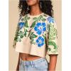 image:imageMakeMeChic Womens Tropical Print Tee Shirt Crew Neck Half Sleeve Summer Boho Crop TopsMulticolor