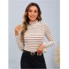 image:imageMakeMeChic Womens Turtle Necks Tops Striped Basic Long Sleeve Top Tee ShirtBrown