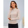 image:imageMakeMeChic Womens Turtle Necks Tops Striped Basic Long Sleeve Top Tee ShirtBrown