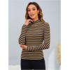 image:imageMakeMeChic Womens Turtle Necks Tops Striped Basic Long Sleeve Top Tee ShirtDrak Brown