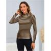 image:imageMakeMeChic Womens Turtle Necks Tops Striped Basic Long Sleeve Top Tee ShirtDrak Brown