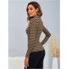 image:imageMakeMeChic Womens Turtle Necks Tops Striped Basic Long Sleeve Top Tee ShirtDrak Brown