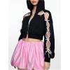 image:imageMakeMeChic Womens Y2K Hoodies Crop Tops Oversized Sweatshirt Bow Hollow Out Zip UpBlack