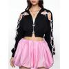 image:imageMakeMeChic Womens Y2K Hoodies Crop Tops Oversized Sweatshirt Bow Hollow Out Zip UpBlack
