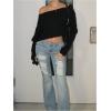 image:imageMakeMeChic Womens Y2K Off Shoulder Crop Tops Asymmetrical Long Sleeve Tee ShirtBlack