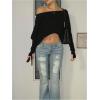 image:imageMakeMeChic Womens Y2K Off Shoulder Crop Tops Asymmetrical Long Sleeve Tee ShirtBlack
