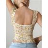 image:imageMakeMeChic Womens Y2k Mesh Floral Ruffle Sleeve T Shirt Sweetheart Layered Crop TopsYellow