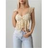 image:imageMakeMeChic Womens Y2k Mesh Floral Ruffle Sleeve T Shirt Sweetheart Layered Crop TopsYellow