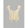 image:imageMakeMeChic Womens Y2k Mesh Floral Ruffle Sleeve T Shirt Sweetheart Layered Crop TopsYellow