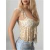 image:imageMakeMeChic Womens Y2k Mesh Floral Ruffle Sleeve T Shirt Sweetheart Layered Crop TopsYellow