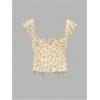 image:imageMakeMeChic Womens Y2k Mesh Floral Ruffle Sleeve T Shirt Sweetheart Layered Crop TopsYellow