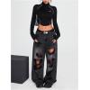 image:imageMakeMeChic Womens Y2k Mock Neck Half Zip T Shirt Long Sleeve Crop Tops StreetwearBlack