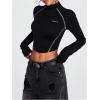 image:imageMakeMeChic Womens Y2k Mock Neck Half Zip T Shirt Long Sleeve Crop Tops StreetwearBlack
