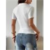 image:imageMakeMeChic Womens Y2k Short Sleeve Henley Shirt Button Collared Rib Knit Fitted Tee TopsWhite