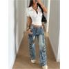 image:imageMakeMeChic Womens Y2k Short Sleeve Henley Shirt Button Collared Rib Knit Fitted Tee TopsWhite