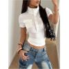 image:imageMakeMeChic Womens Y2k Short Sleeve Henley Shirt Button Collared Rib Knit Fitted Tee TopsWhite