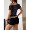 image:imageMakeMeChic Womens Y2k Striped Asymmetrical Neck T Shirt Short Sleeve Tee Crop TopsBlack