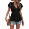 image:imageMakeMeChic Boho Tops V Neck T Shirts Lace Trim Short Sleeve Summer Tunic Top Flowy Casual BlousesBlack