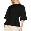 image:imageMakeMeChic Womens Babydoll Fall Tops Crew Neck Half Sleeve Blouse Shirts Ruffle Hem Going Out TopsBlack