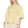 image:imageMakeMeChic Womens Babydoll Fall Tops Crew Neck Half Sleeve Blouse Shirts Ruffle Hem Going Out TopsYellow