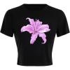 image:imageMakeMeChic Womens Floral Print Short Sleeve Tee Shirts Crew Neck Summer Crop TopsBlack and Pink