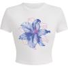 image:imageMakeMeChic Womens Floral Print Short Sleeve Tee Shirts Crew Neck Summer Crop TopsWhite and Blue