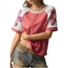 image:imageMakeMeChic Womens Floral Tee Top Crew Neck Short Sleeve Color Block Loose Summer T ShirtRed and White
